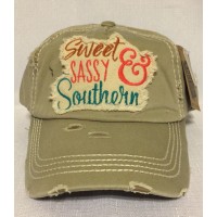 Sweet Sassy Southern Embroidered Woman Factory Distressed Baseball Cap Khaki Hat  eb-77266350